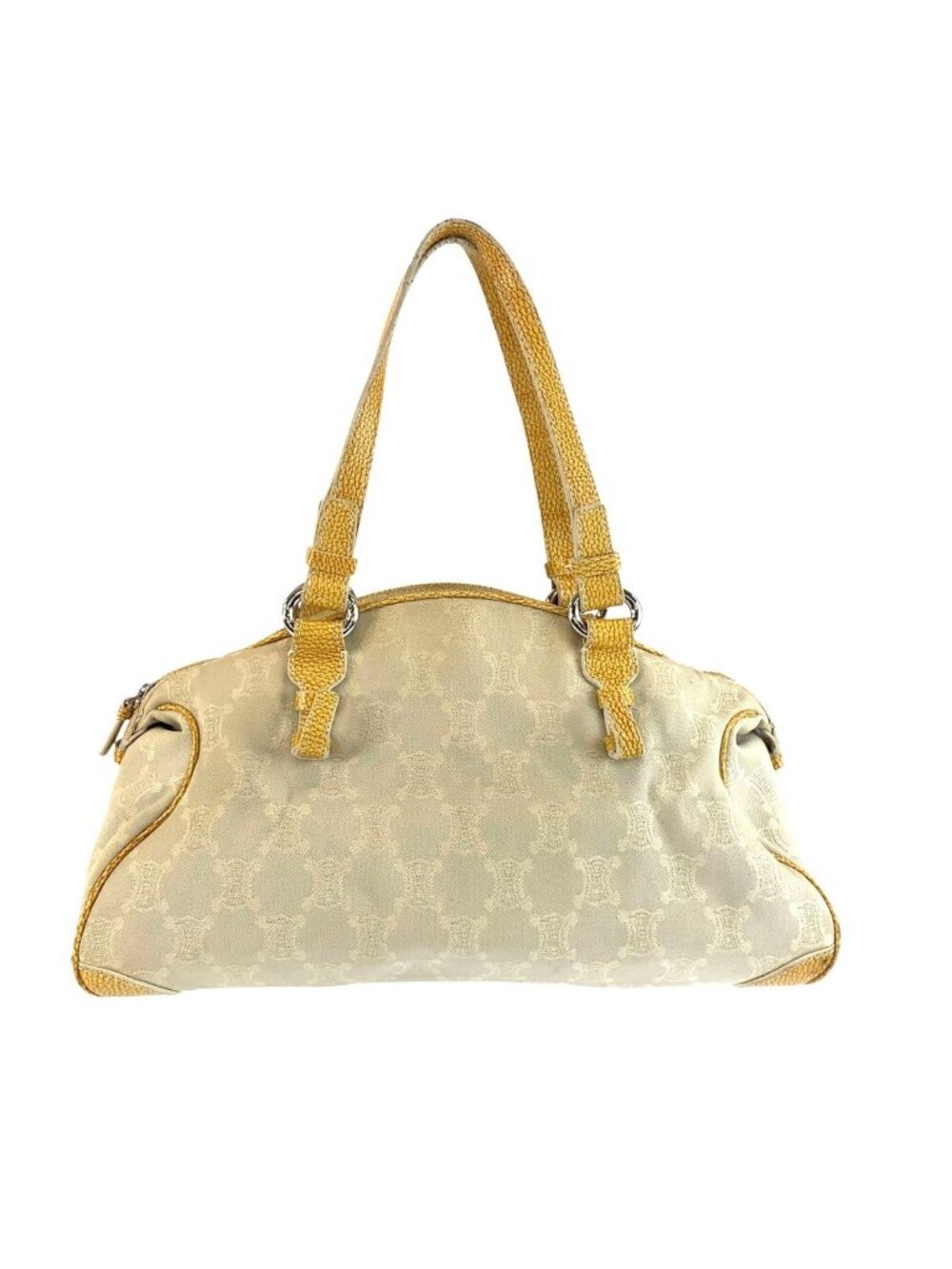 Celine Vintage Macadam Triomphe Yellow Beige Shoulder Bag